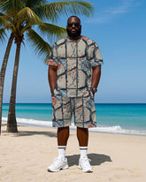 Men's Big and Tall Vintage Floral Branch Print Short Sleeve T-Shirt and Shorts Set