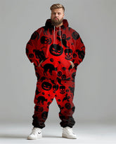 Men's Plus Size Halloween Tracksuit Skull Graphic Hoodie Pants Set