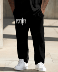 Men's Big & Tall Faith and Cross Print T-Shirt Trousers Set