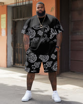 Advanced Color Cashew Flower Pattern T-Shirt Shorts Set Men's Plus Size