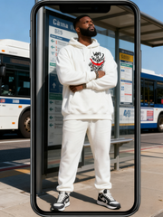 Big & Tall Men's White HA Graffiti Letter Print Hoodie Set