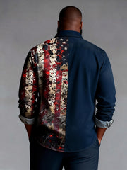 Big & Tall Men's US 250 Anniversary Splash Ink Flag Print Long Sleeve Shirt