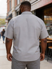 Big & Tall Men's Gray-black Plaid Printed Short-sleeved Shirt