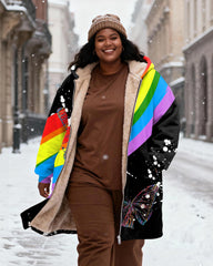 Rainbow Butterfly Splash Ink Printed Velvet Thickened Long Hooded Exterior