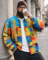 Big & Tall Men's Color-blocking Graffiti Knit Cardigan