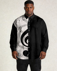 Black, White Large Size Men's Music Print Large Size Men's Long Sleeve Shirt