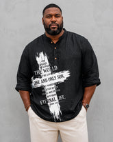 Big & Tall Men's Scripture Cross Print Stand-collar Long-sleeve Shirt