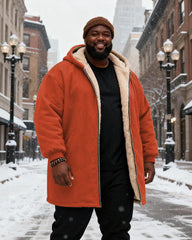 Big & Tall Men's Solid Color Velvet Thickened Long Hooded Coat