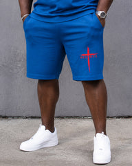Big & Tall Men's BELIEVE Red Cross Print Crewneck Short Sleeve T-Shirt Shorts Set