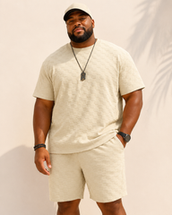 S-3XL Jacquard Checkerboard Solid-color Short-sleeve Shorts Sportswear Set