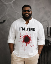 Big & Tall Men's I'M FINE Blood-Splatter Bullet-Hole Print Stand-Collar Long-Sleeve Shirt
