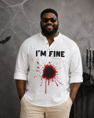 Big & Tall Men's I'M FINE Blood-Splatter Bullet-Hole Print Stand-Collar Long-Sleeve Shirt