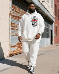 Big & Tall Men's White HA Graffiti Letter Print Hoodie Set
