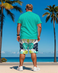 Men's Plus Size Hawaiian Turtle Leaf Letter Print T-Shirt Shorts Suit