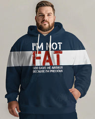 Big and Tall Guy’s Everyday Casual I'm Not Fat Striped Alphabet Print Hoodie Set