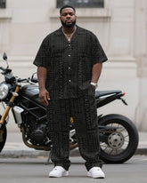 Men's Plus Size Business Black Dark Pattern Geometric Print Short Sleeve Shirt Trousers Suit