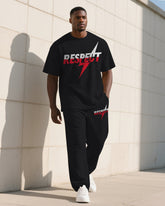 Men's Plus Size Black RESPECT Letter Print T-Shirt Trousers Suit