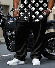 Men's Plus Size Business Black Geometric Arrangement Printing Daily Casual Short Sleeve Shirt Trousers Suit