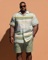 Big Guy's Fresh Striped Colorblock Short Sleeve Shirt Shorts Set
