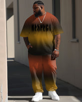 Men's Large Gradient Color Letter Print T-Shirt Pants Suit