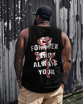 Men's Plus Size Street Fashion Rose Alphabet Print Round Neck Sleeveless Vest