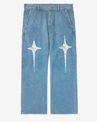 Plus Size Boys 2025 Fashion Street Cross Star Print Jeans