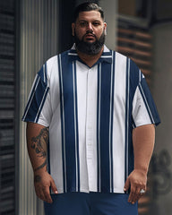 Men's Plus Size Simple Striped Print Short Sleeve Shirt Suit