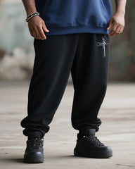 Big & Tall Men's Street Fashion Faith Cross Print Hoodie Suit