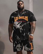 Street Hip Hop Alphabet Print Black Big & Tall Men's Set