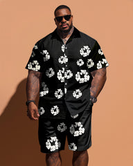 Men's Big & Tall Denim Tears Street Fashion Flower Pattern Print Short Sleeve Shirt Shorts Set