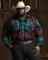 Men's Big and Tall Wild West Cowboy Long Sleeve Shirt and Pants Set