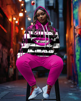 Long Sleeved Hoodie Plus Size Outfit for Women with Color Matching Lips for Halloween