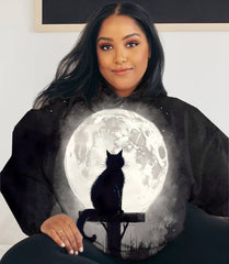 Women's Plus Size Cat Looking At The Moon Hoodie