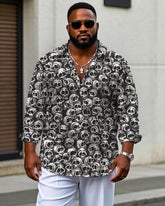 Men's Plus Size Casual Skull Square Continuous Print Long Sleeve Shirt