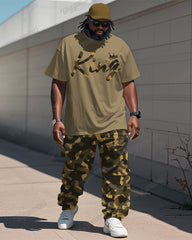 Men's Big & Tall Camouflage KING Alphabet Print T-Shirt Trousers Set
