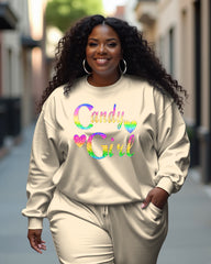 Women's Plus Size Candy Girl Long Sleeve Crewneck Sweatshirt