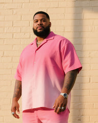 Big Men's Summer Essential Pink Gradient Short Sleeve Shirt Shorts Suit