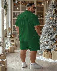 Men's Plus Size Christmas Green Elf Cosplay Printed Shirt Shorts Suit