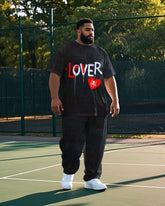 Men's Fashion LOVER Heart Printed Big & Tall Short Sleeve T-shirt Pants 2-piece Set