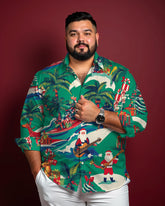 Holiday Santa Long Sleeve Lapel Shirt Men Plus Size