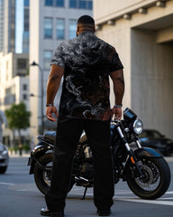 Men's Plus Size Black Star Short Sleeve Shirt Trousers Suit