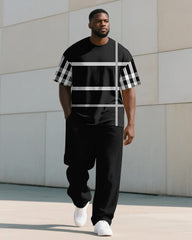 Men's Plus Size Striped Check Colorblock Printed T-shirt Trousers Suit