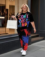 Women's Plus Size Don’t Fade Away T-Shirt and Print Trousers Suit