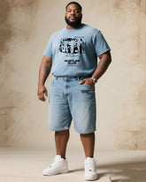 Big Shit Fashion Street Black Print Short Sleeve Shorts Denim Suit