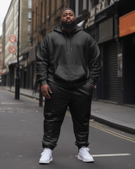 Big Men's  Tracksuit Casual Solid Color Hoodie Pants 2-Piece Set