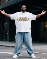 Plus Size Men My Mother Is Very Strict Creative Printed T-shirt Denim Pants Suit