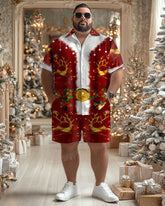 Big & Tall Men's Christmas Elk Short Sleeve Shirt Shorts 2-Piece Set