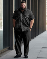 Men's Black Polka Dot Plus Size Gradient Short Sleeve Walking Suit