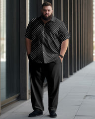 Men's Black Polka Dot Plus Size Gradient Short Sleeve Walking Suit