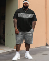 Big Build Guys Casual Simple Gradient Business Short-sleeved Shorts Set